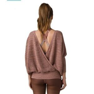 New Prana Coronet Sweater Frosted Pine Cloud Blush V-back Backless Open Back S